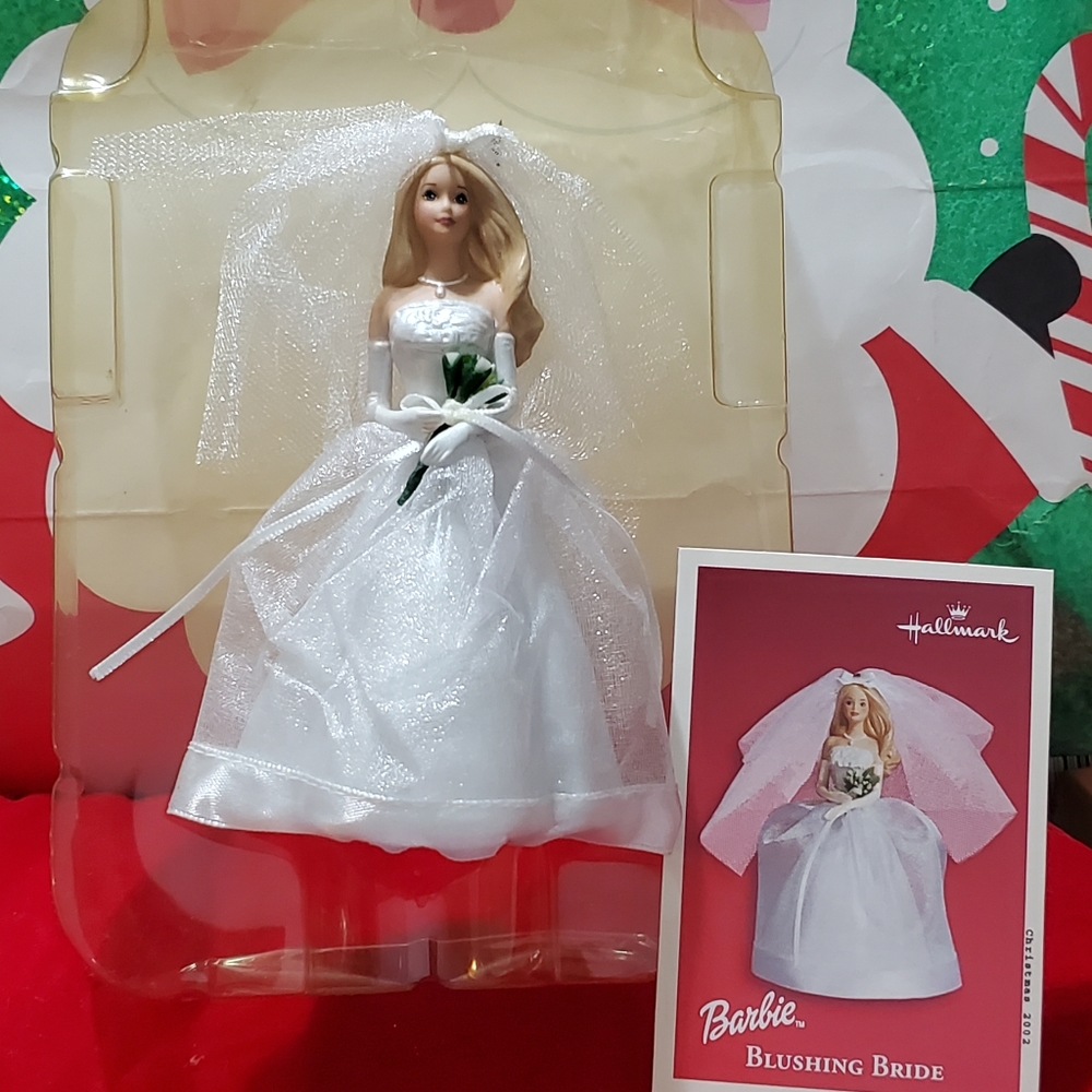 NIB 2002 Blushing Bride, Barbie, Blonde Hallmark Christmas Poreclain Ornament